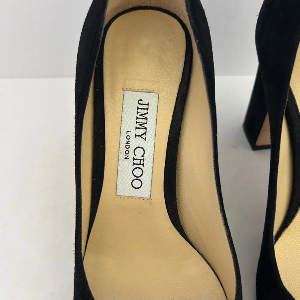 Jimmy Choo Billie Suede Pumps Block Heel Round Toe Minimalist Size US 5 EU 35 - Picture 7 of 14